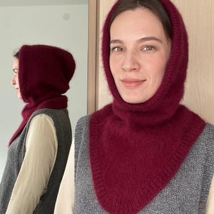 Handmade knitted hood. Angora Knit Hood. Women's winter hood. Women's Balaclava hat.