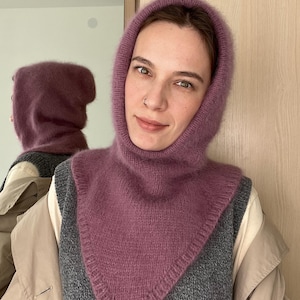 Hand-Knit Angora Hood: Balaclava Scarf with Shoulder Cover