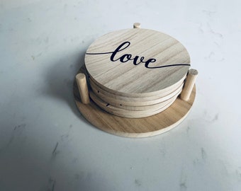 Round wooden coaster set-6 pieces