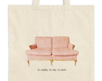 Shabby Chic Thrift Canvas Tote Bag | Gift for Vintage Thrift Flea Market Lover | Reusable Shopping Tote Bag