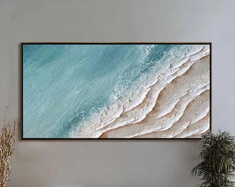 Textured Beach Oil Painting, Minimalist Coastal Abstract Art