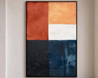 Large Color Block Oil Painting, Modern Abstract Geometric Art, Textured Canvas