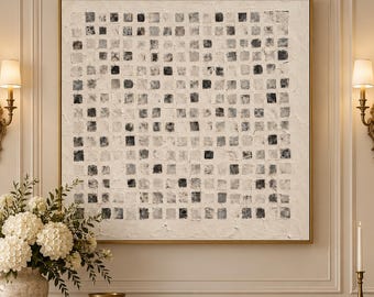 Neutral Abstract Painting, Minimalist Canvas Wall Art, Modern Black White Decor