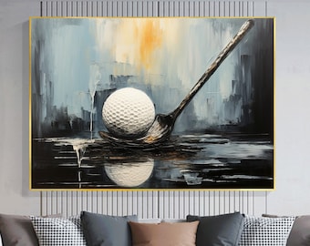 Abstraktes Golf Sport Ölgemälde auf Leinwand, große Wandkunst Original Textur Wandkunst Minimalistische Kunst Blau Dekor Benutzerdefinierte Malerei Büro Dekor