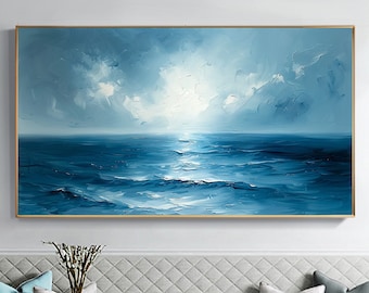 Abstrakte Ozean Landschaft Ölgemälde auf Leinwand Große Wand Kunst Original Sea Art Blau Wanddekor Benutzerdefinierte Malerei Minimalist Wohnzimmer Dekor