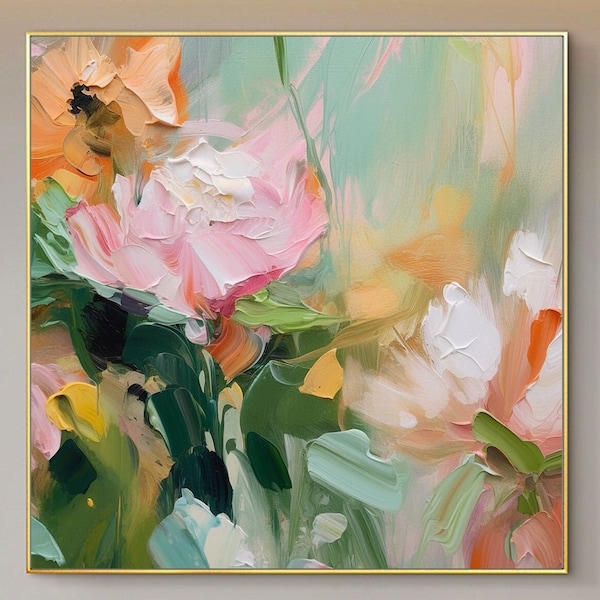 Abstract Minimalist Flower Oil Painting on Canvas, Large Wall Art ...