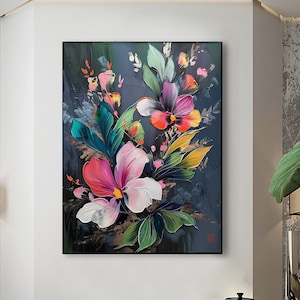 Abstract Colorful Flower Oil Painting on Canvas Large Wall Art, Original Floral Landscape Art Custom Painting Living Room Home Decor Gift
