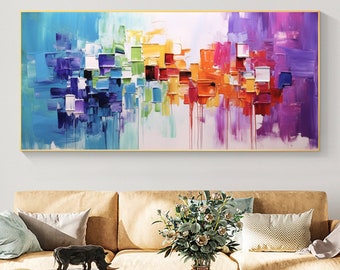 Original Colorful Texture Oil Painting on Canvas, Abstract Minimalist Painting, Custom Painting Gift, Boho Wall Art, Living Room Wall Decor