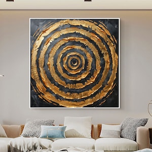 Abstract Gold Foil Circle Oil Painting On Canvas, Large Original Texture Wall Art, Custom Painting, Minimalist Decor, Living Room Art Decor