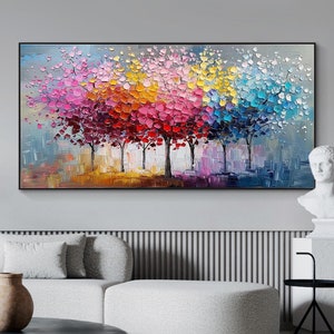 Dipinto originale ad olio su tela con alberi astratti, decorazione moderna per la casa.