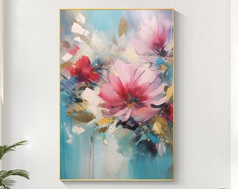 Abstrakte Blumen Ölgemälde auf Leinwand Große Wand Kunst Original Rosa Blumen Landschaft Kunst Trendige Wandkunst Individuelle Malerei Schlafzimmer Wohnkultur