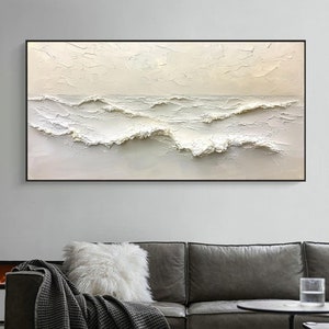 Abstract Hand-drawn 3D Wave Canvas Oil Painting, Original Ocean Texture Wall Art Large Sea Landscape Painting, Custom Modern Boho Home Decor