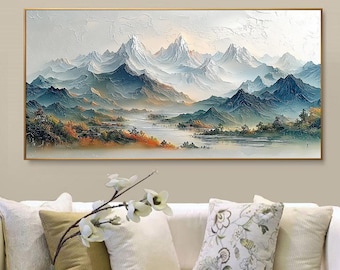 冬の雪山の絵画 大きなオリジナルの風景画 抽象画 冬の雪の風景画