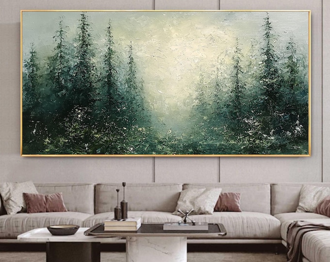 Original Green Forest Scenery Oil Painting on Canvas, Large Wall Art ...