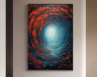 Original Fish School Oil Painting on Canvas, Large Wall Art Abstract Sea Painting, Custom Painting, Blue Wall Decor, Living Room Home Decor
