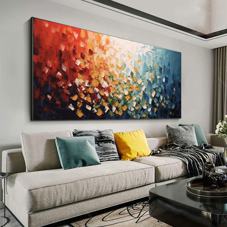 Large Original Red Blue Oil Painting on Canvas, Abstract Minimalist Art ...