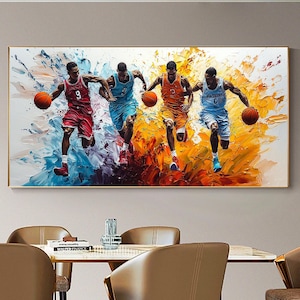 Large Original Basketball Sports Canvas Oil Painting, Abstract 3D Textured Sports Painting, Gift For Sports, Boho Home Decor For Living Room