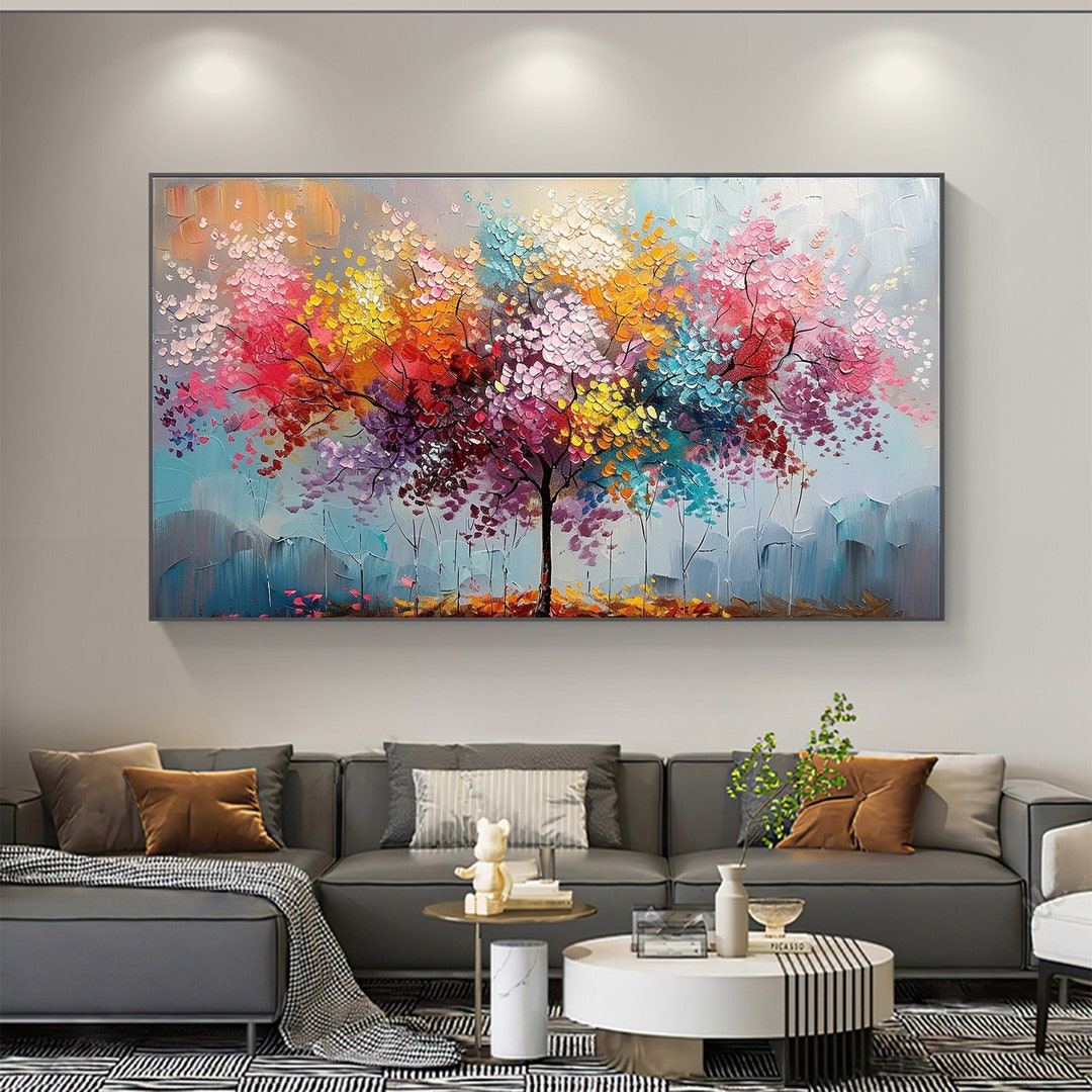 Abstract Blossom Tree Oil Painting, Colorful Floral Wall Art, Handmade ...
