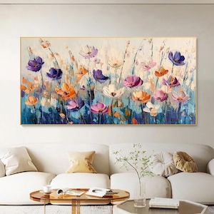 Original 3D Blumen Textur Gemälde, abstrakte Blume Leinwand Ölgemälde, große bunte Blüte Landschaft Wand Kunst Sofa Hintergrund Wand Dekor