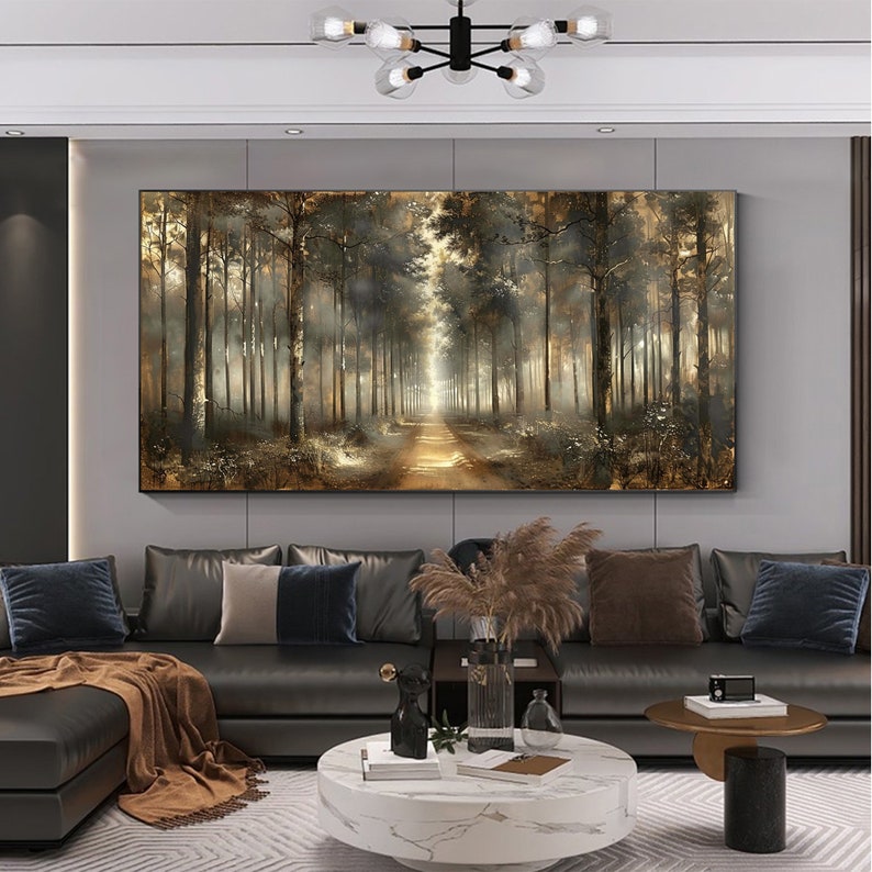 Large Abstract Forest Oil Painting on Canvas, Modern Textured Wall Art ...