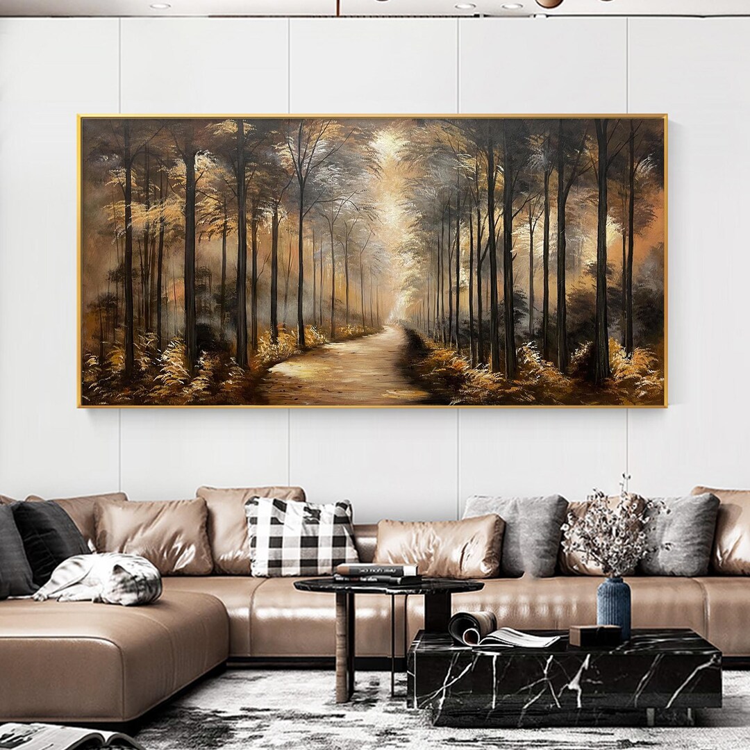 Abstract Forest Oil Painting on Canvas Large Wall Art Original Golden ...