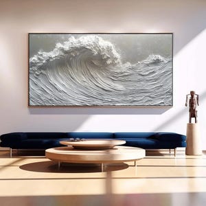 Abstract 3D White Wave Oil Painting on Canvas , Original Ocean Painting, Large Sea Textured Seascape Wall Art, Custom Living Room Home Decor