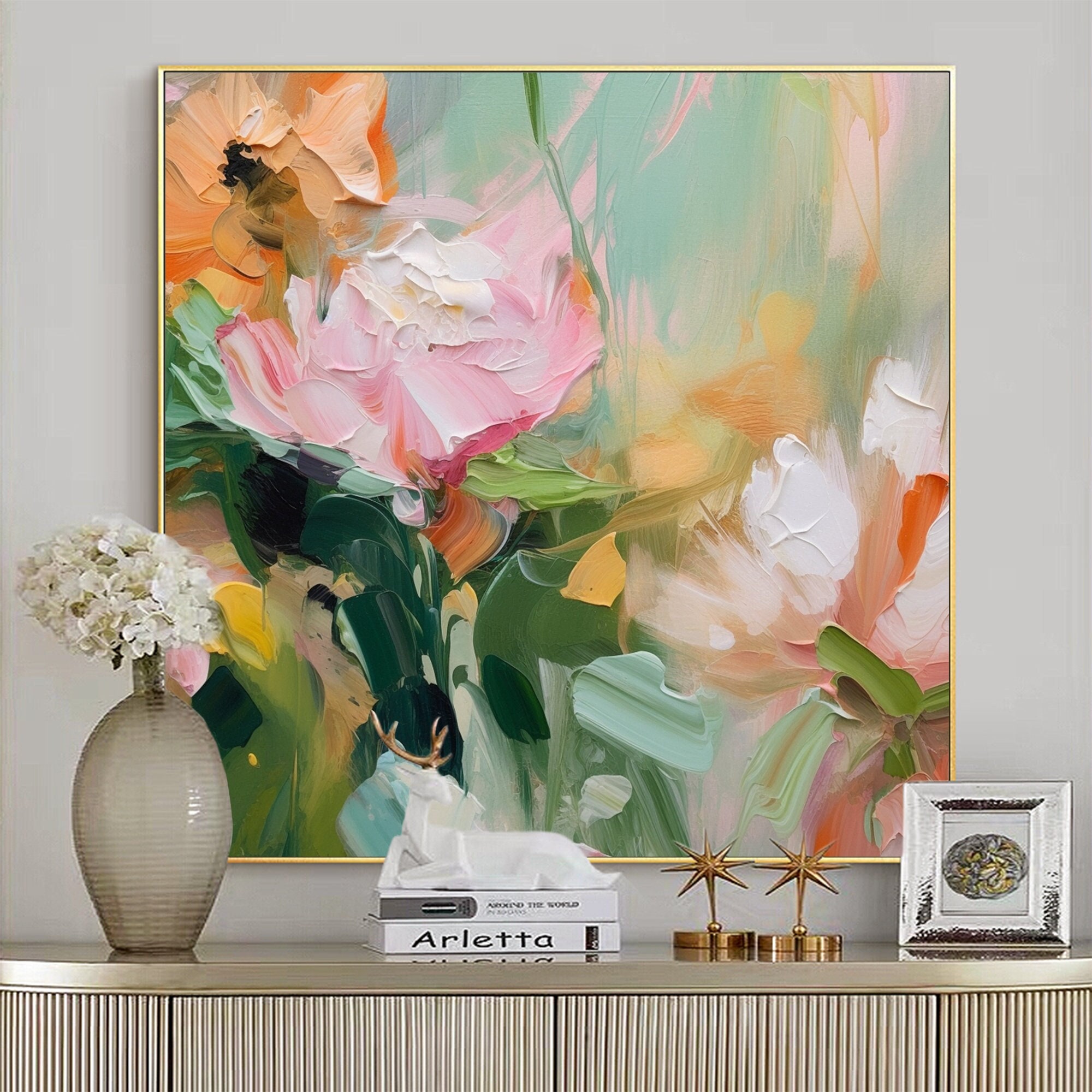 Original Peony Oil Painting on Canvas, Abstract Pink Floral Wall Art - Etsy