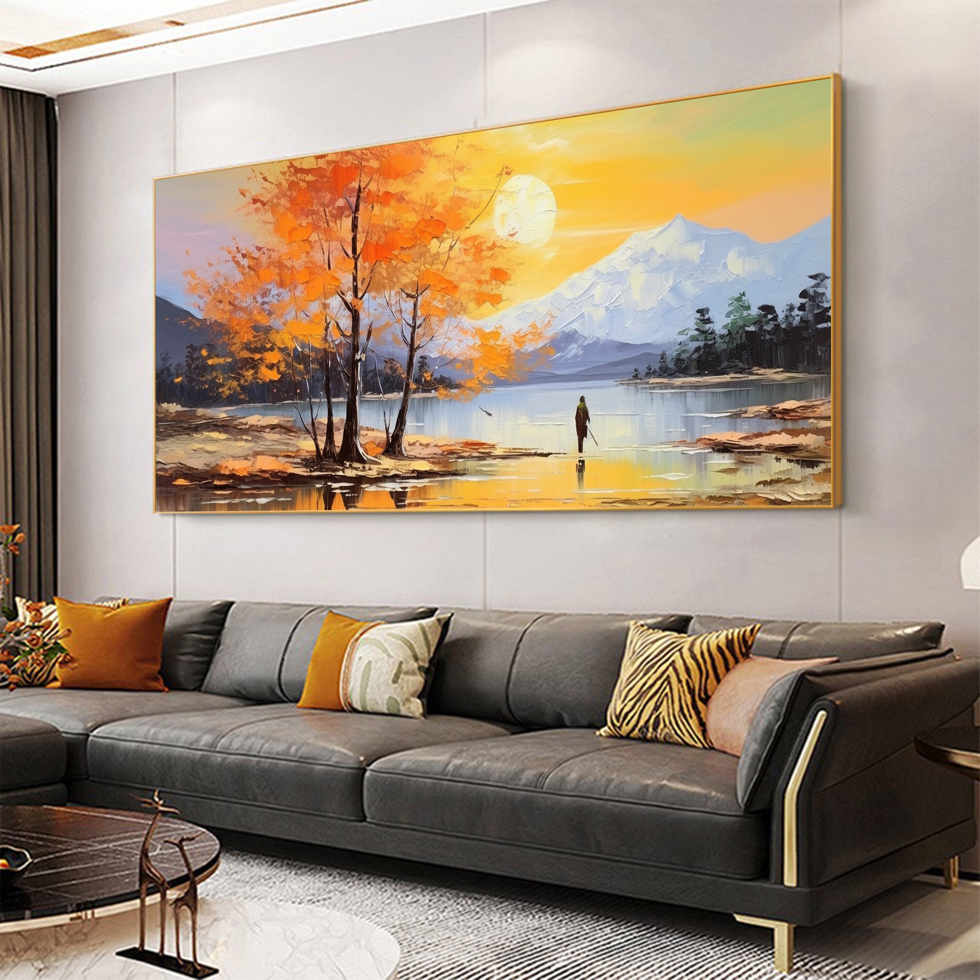 Original Lake Landscape Oil Painting on Canvas, Large Wall Art Abstract ...