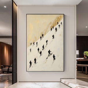 Original Mountain Climbing Oil Painting on Canvas, Large Textured Wall ...