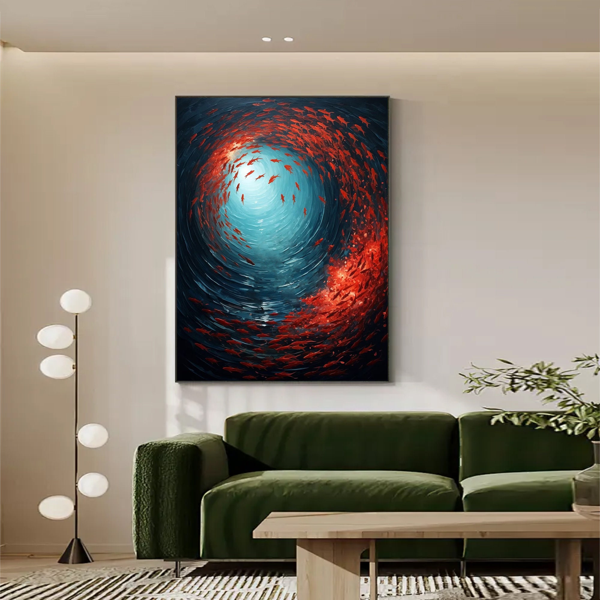 Abstract Fishes Oil Painting on Canvas, Large Wall Art Original Ocean ...
