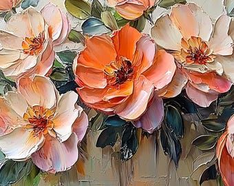 抽象的な3Dフラワーテクスチャキャンバス油絵、オリジナルの花の絵画