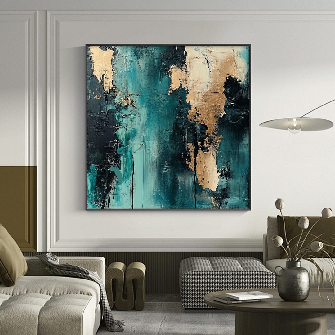 Green and Gold Abstract Oil Painting, Textured Metallic Canvas Art - Etsy