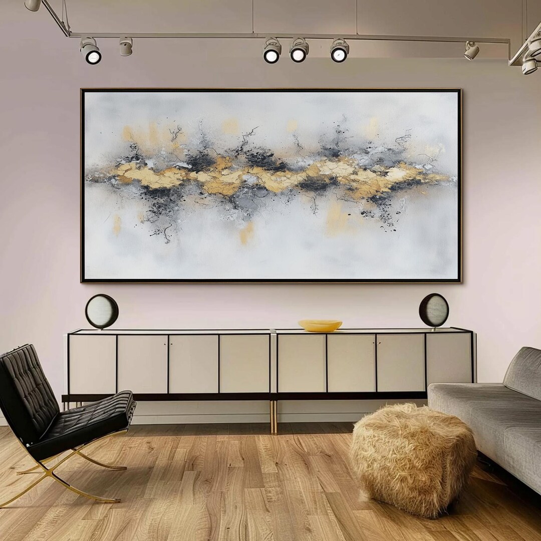 Large Abstract Gold Leaf Oil Painting on Canvas, Luxury Textured Wall ...