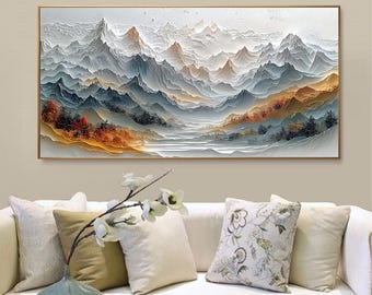 Abstract Mountain Range Oil Painting on Canvas, Forest Texture Wall Art