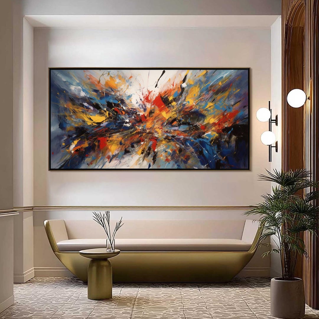 Large Abstract Expressionism Oil Painting, Vibrant Textured Wall Art ...