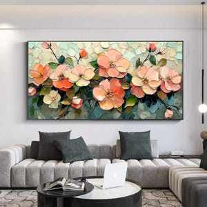 Original Impasto Texture Flower Oil Painting on Canvas, Abstract Colorful Floral Wall Decor, Large Wall Art, Custom Living Room Home Decor
