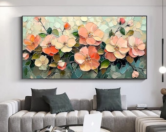 Original Impasto Texture Flower Oil Painting on Canvas, Abstract Colorful Floral Wall Decor, Large Wall Art, Custom Living Room Home Decor
