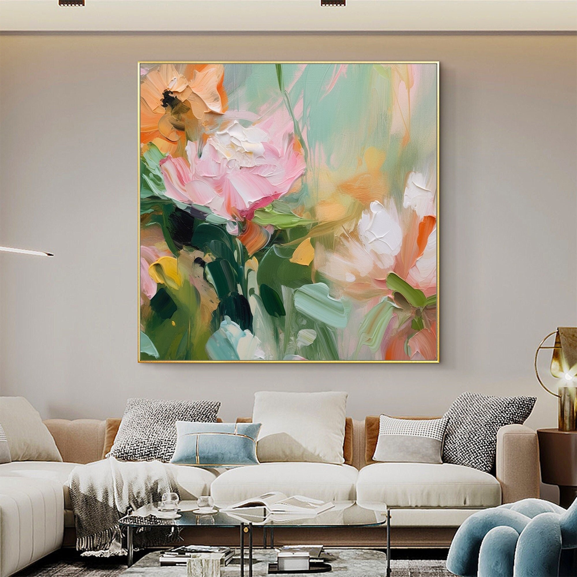 Original Peony Oil Painting on Canvas, Abstract Pink Floral Wall Art - Etsy