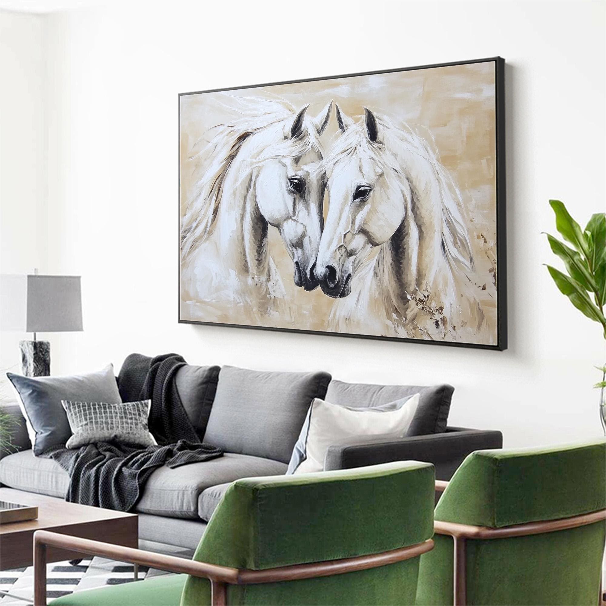 Abstract White Horse Oil Painting on Canvas, Large Wall Art, Original ...