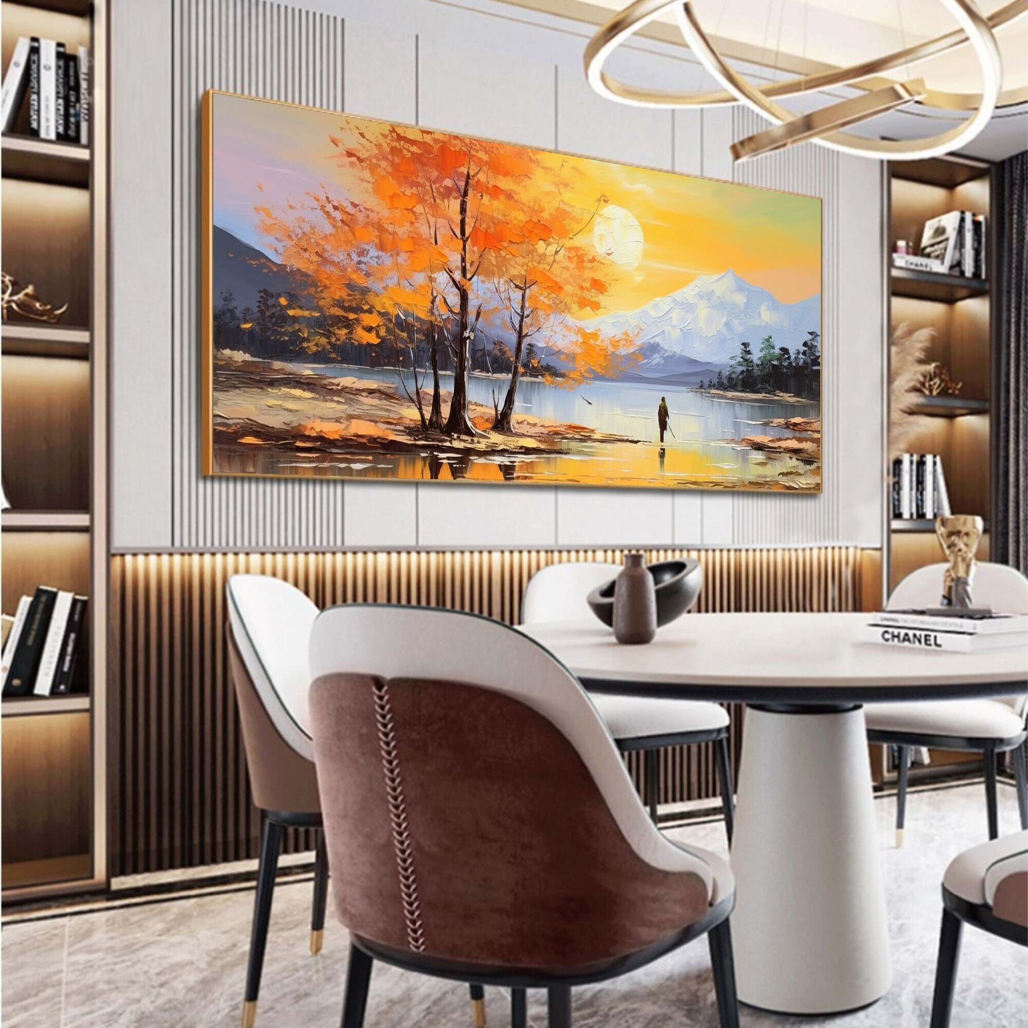 Original Lake Landscape Oil Painting on Canvas, Large Wall Art Abstract ...