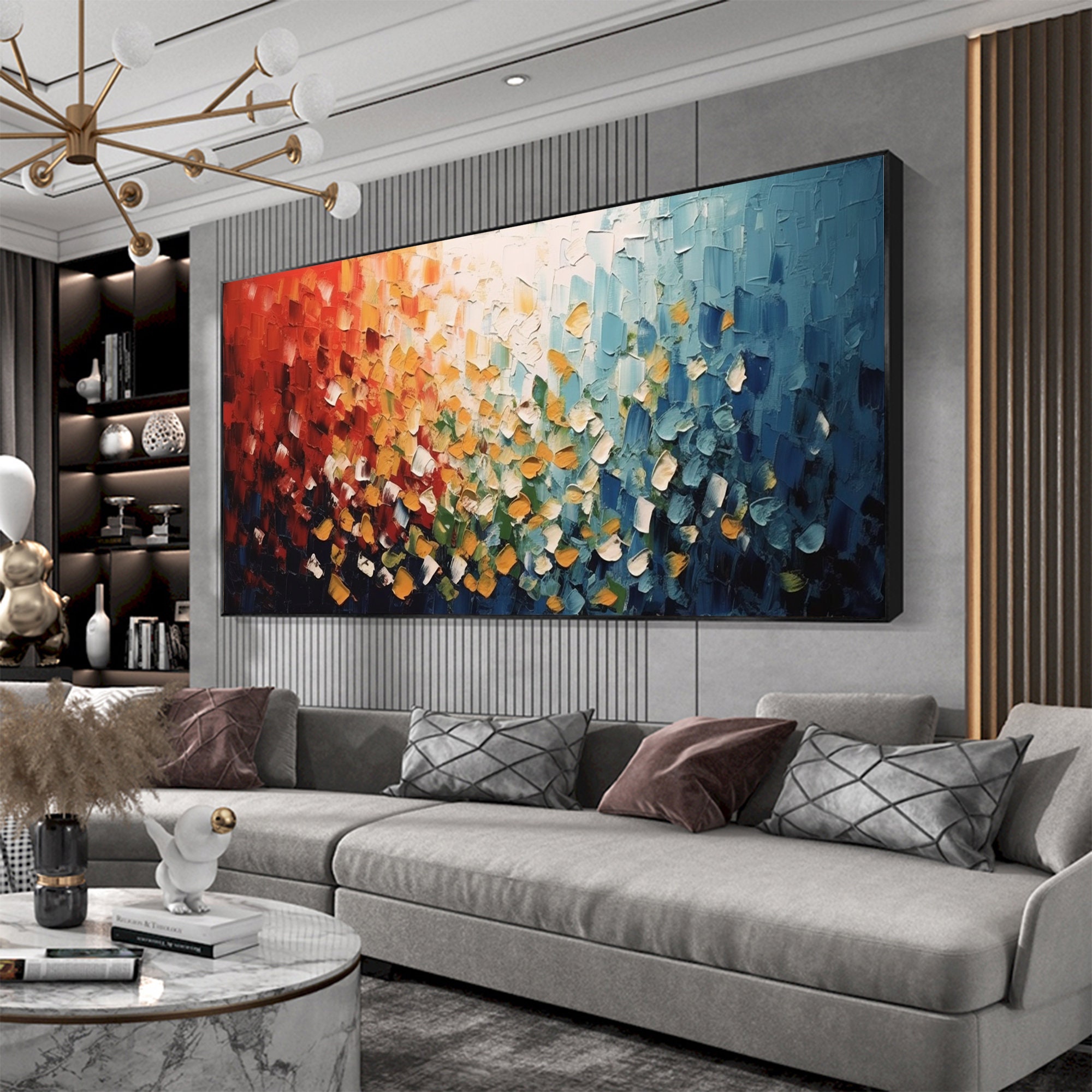 Large Original Red Blue Oil Painting on Canvas, Abstract Minimalist Art ...