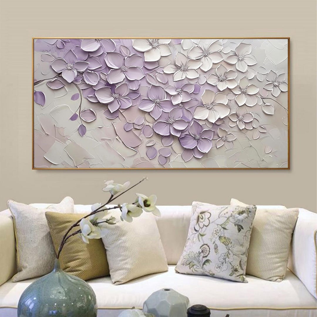 Textured Purple Floral Oil Painting, Original Abstract Blossom Art - Etsy