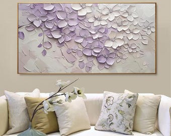 Textured Purple Floral Oil Painting, Original Abstract Blossom Art