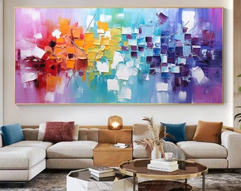 Original Colorful Texture Oil Painting on Canvas, Abstract Minimalist Painting, Custom Painting Gift, Boho Wall Art, Living Room Wall Decor