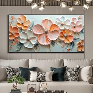 Abstract 3D Flower Textured Painting, Original Floral Canvas Art, Large Colorful Blossom Texture Wall Art, Boho Home Decor For Living Room