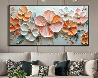 Abstract 3D Flower Textured Painting, Original Floral Canvas Art, Large Colorful Blossom Texture Wall Art, Boho Home Decor For Living Room