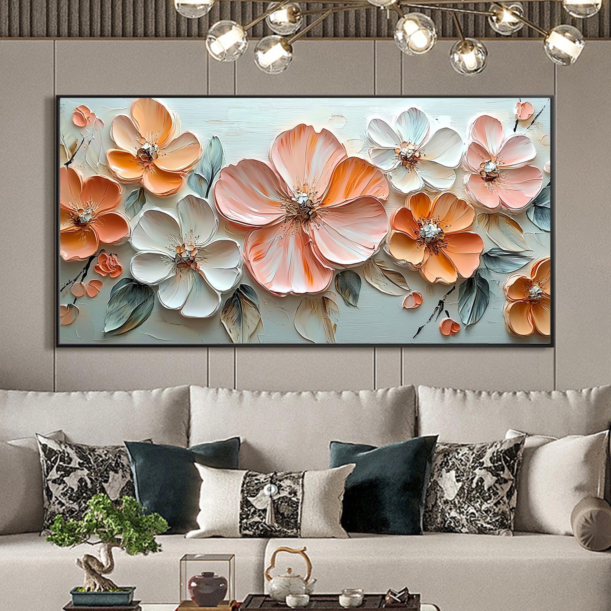 Abstract 3D Flower Textured Painting, Original Floral Canvas Art