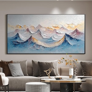 Abstract Mountain Canvas Oil Painting, Original 3D Mountain Texture Wall Art, Large Sunrise Landscape Painting Custom Modern Boho Home Decor