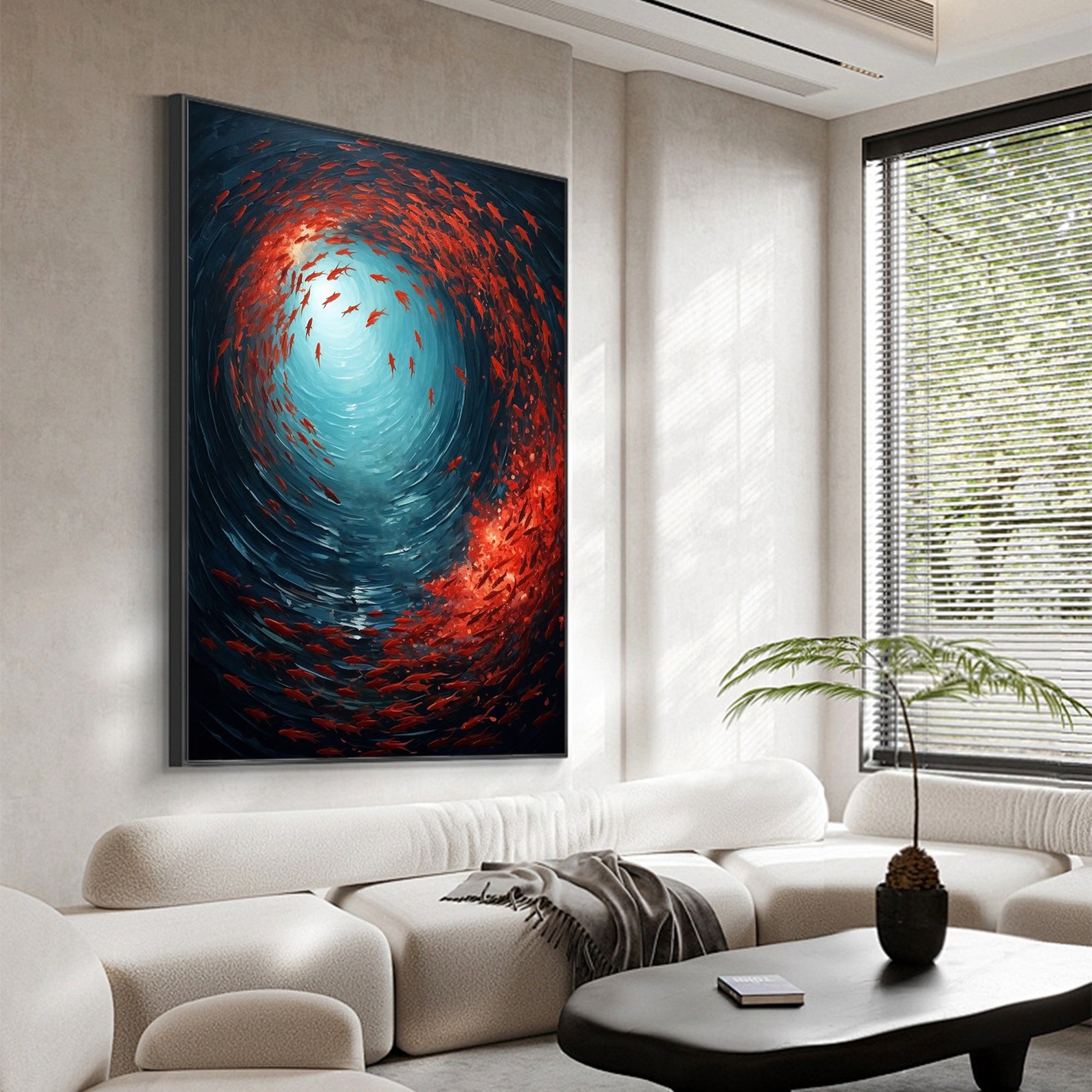 Abstract Fishes Oil Painting on Canvas, Large Wall Art Original Ocean ...
