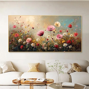 Original Colorful Flower Oil Painting On Canvas, Abstract Blossom Painting, Large Textured Floral Wall Art, Modern Living Room Home Decor